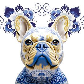 Delft Blue Bulldog | An image of a Bulldog in the atmosphere of Delft Blue. by Wil Vervenne