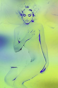 Im Bett mit Madonna Abstrakt in Grünblau von Art By Dominic