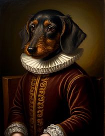 Dackelporträt aus der Renaissance – aristokratisches Tierporträt für das Wohnzimmer von Ellen Van Loon