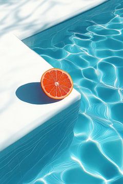 Grapefruit aan azuurblauwe zwembadrand van Franka Poulain