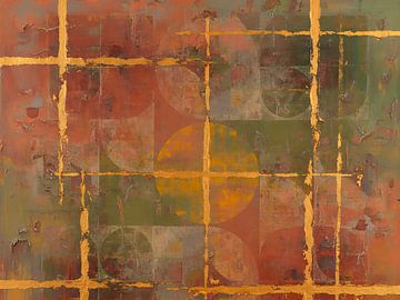 Série Wabi-Sabi : abstrait géométrique dans des couleurs terreuses avec de l'or