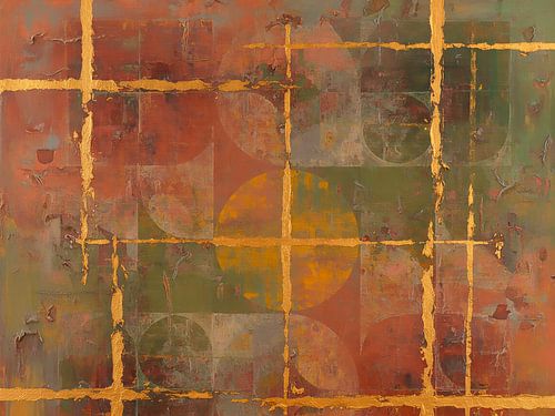 Wabi-Sabi serie: Geometrisch abstract in aardse kleuren met goud