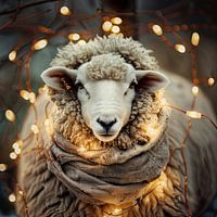 Winters Schaap met lichtjes wall art