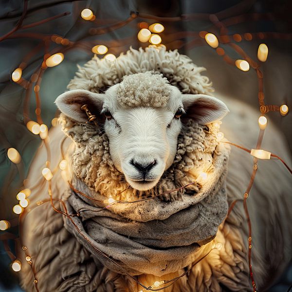 Winters Schaap met lichtjes wall art van Vlindertuin-Art