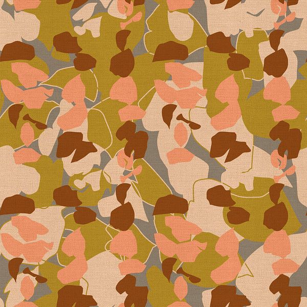 70s Retro Floral Pattern in Warm Tones. Ocher, terra, coral. by Dina Dankers