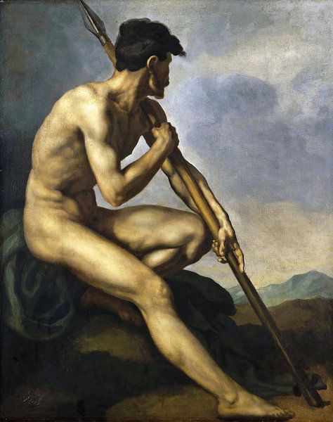 Théodore Géricault. Étude d'un nu masculin avec une lance par 1000 Schilderijen