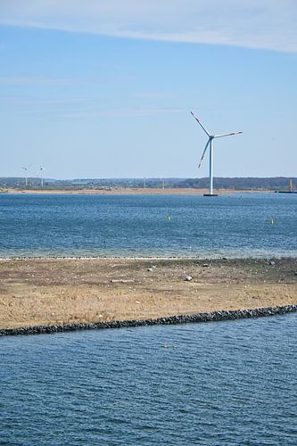 Wind turbine in the sea off the mainland