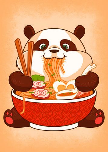 panda mangeant des ramen