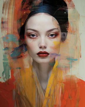 Kleurrijk modern en abstract portret van Carla Van Iersel