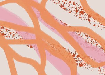 Abstract shapes and lines in pastels. Orange, pink and terra. by Dina Dankers