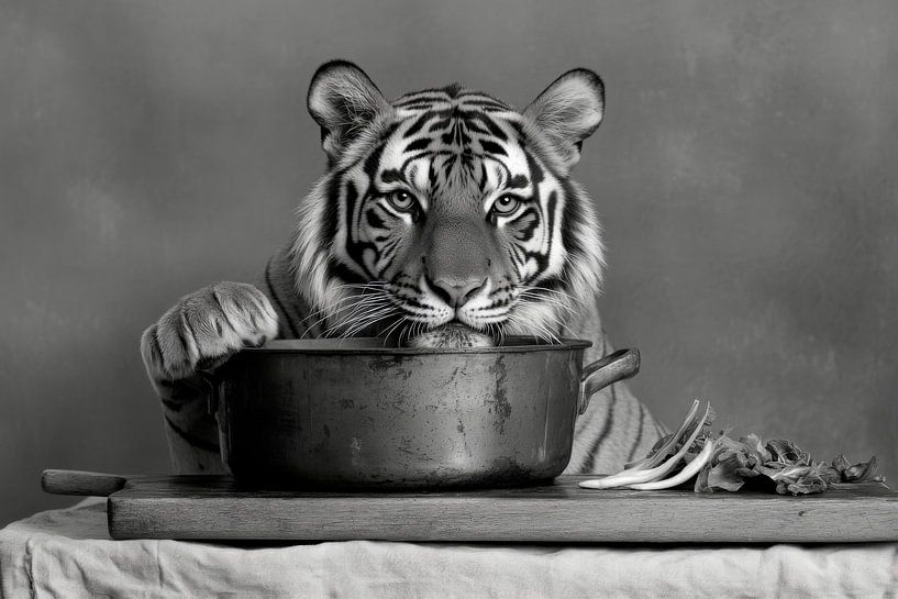 Tiger in the kitchen by Poster Art Shop