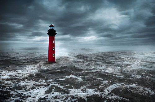 Lighthouse in wild sea