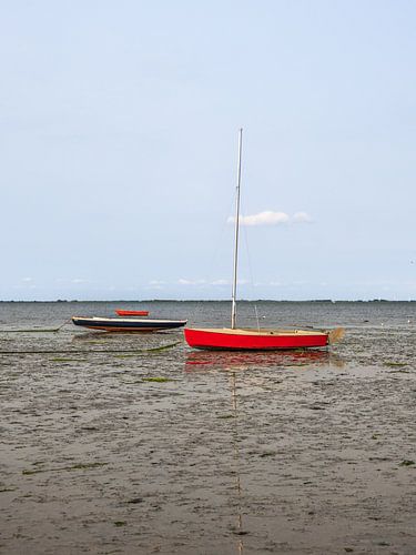Bootjes, bijna droog liggend in/op de Oosterschelde