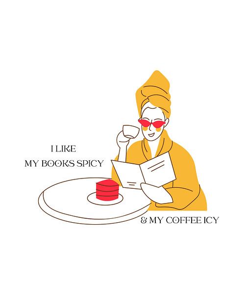 Woman with book who likes to read and drink coffee in colour by ArtDesign by KBK