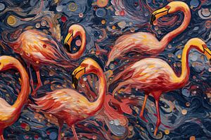 Flamingos Sleeping | Abstracte kunst van Blikvanger Schilderijen