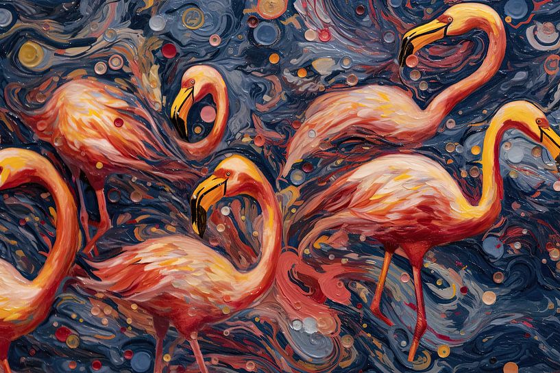 Flamingos Sleeping | Abstracte kunst par Peintures accrocheuses