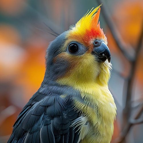 Perruche calopsitte à crête jaune et au plumage gris