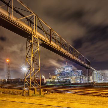 pipeline overpass near train rails and production plant, Antwerp 2 by Tony Vingerhoets