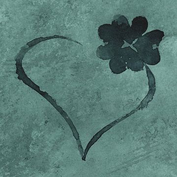 Hart met een klavertje vier (aquarel schilderij bloemen en planten liefde Valentijn verlieft geluk) van Natalie Bruns