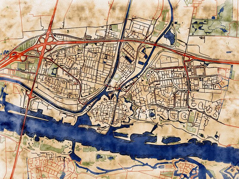 Kaart van Gorinchem in de stijl 'Serene Summer' van Maporia