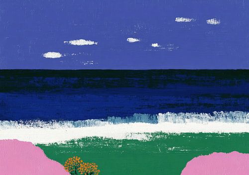 Küstenlandschaft mit pinken Hügeln