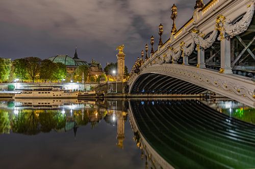 Paris and its Pont Alexandre-III at night.