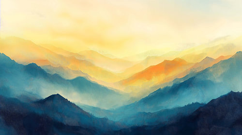 Bunte Berglandschaft im Nebel Nr.2