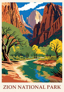 Travel Poster Zion National Park, USA by Peter Balan