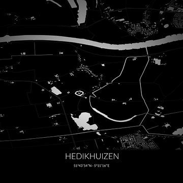Zwart-witte landkaart van Hedikhuizen, Noord-Brabant. van Rezona