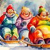 3 dames sociables font de la luge sur De gezellige Dames