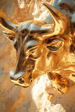 Gouden stierenkop sculptuur - close-up van Poster Art Shop