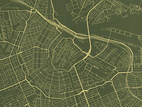 Kaart van Amsterdam Centrum in Groen Goud