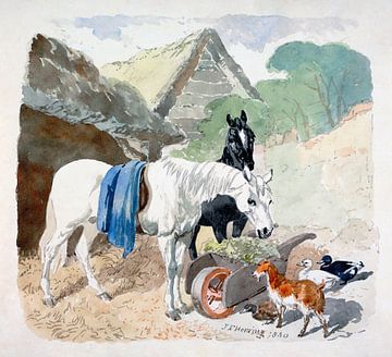 Twee etende paarden, John Frederick Herring