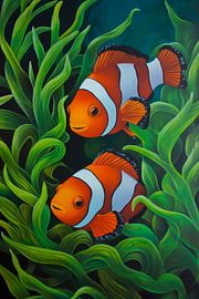 Bunte Clownfische im Grünen von Poster Art Shop