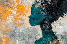 Profil einer Frau – Farbenspiel minimalistisch von Poster Art Shop