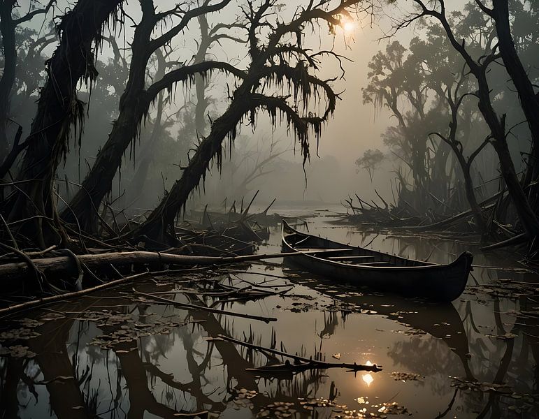 Fishing boat in a remote bayou by Nick Wendt