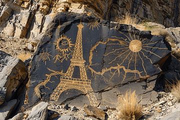 Eiffeltoren als prehistorische rotstekening van Art & Soul Creations