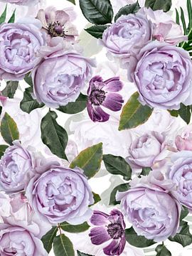 Le jardin d'été des pivoines violettes sur Floral Abstractions