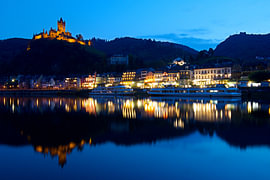 The town of Cochem, Germany, at night. It lies in the most romantic part of the Moselle Valley, wa by W J Kok