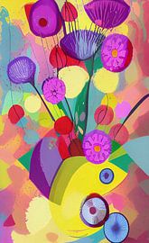 Ölgemälde abstrakter Blumenstrauß von Karin van Bylevelt