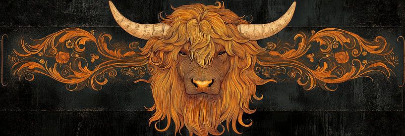 Highland Cow Portrait - Tough Wall Decoration Panorama by Digitale Schilderijen