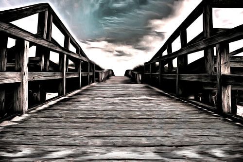 Houten brug naar de zee