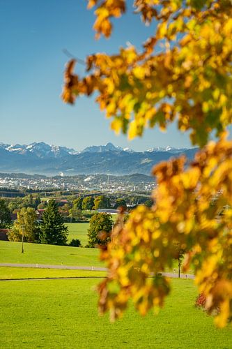 Blick über Kempten auf die Allgäuer Berge & Widderstein im Kleinwalsertal von Leo Schindzielorz