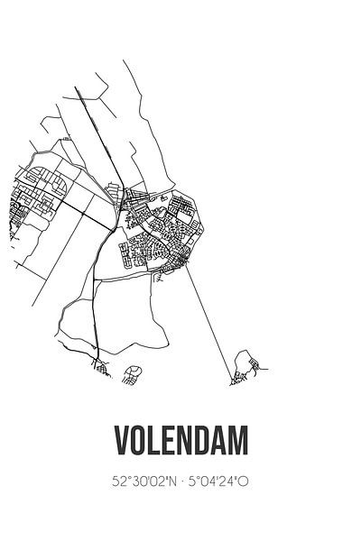 Volendam (North-Holland) | Map | Black and White by Prints of Place
