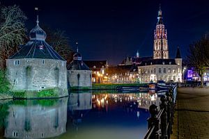 Spanjaardsgat en de toren van de grote kerk aan de haven van Breda