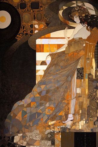 Vrouwelijk brons meesterwerk met mozaïek en pointillisme