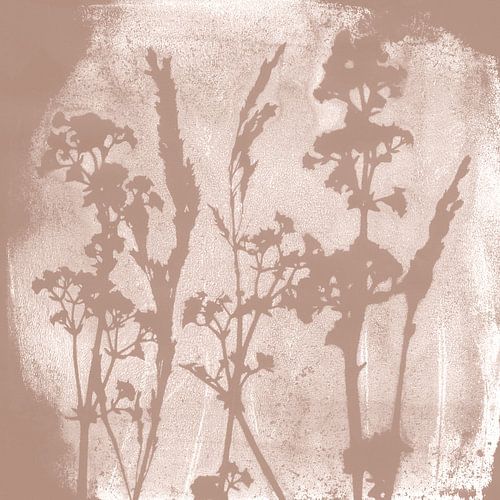 Natuur dromen. Botanische illustratie in retrostijl in zacht roze