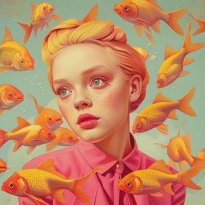 Frau mit Goldfischen
