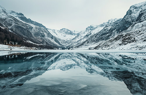 Mountain lake in winter
