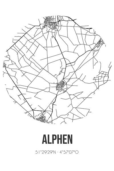 Alphen (Noord-Brabant) | Map | Black and white by Prints of Place
